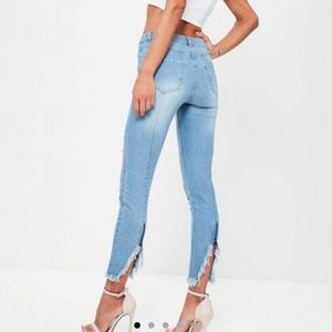 Missguided Frayed Hem Skinny Jeans w/ Zipper